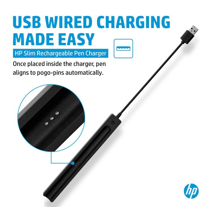 HP Cargador Recargable Slim Pen con Cable USB para Carga Fácil y Rápida