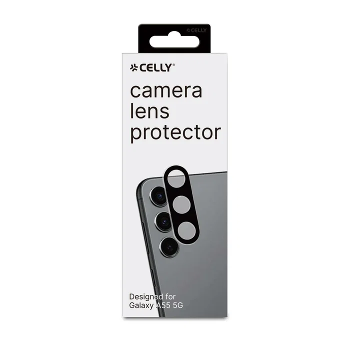 Celly CAMERALENS1064 Protector de Lente Vidrio Templado para Samsung Galaxy A55 5G - Negro Transparente, Protección Antiarrañazos