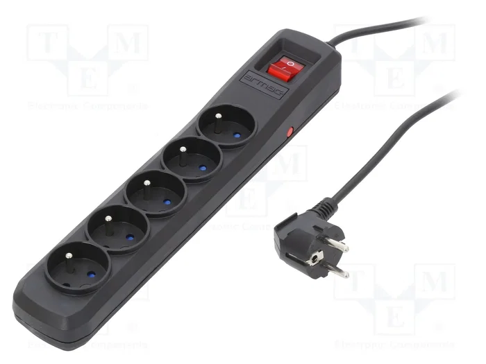 Armac R5 Regleta de Protección contra Sobretensiones, 5 Tomas, 1,5m, Negro