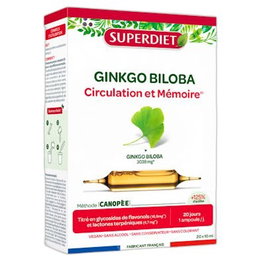 SUPERDIET Ginkgo Biloba 20 Ampollas - Extracto de Hojas para Circulación y Memoria - Ref. Ginkgofit Biloba 20Amp.