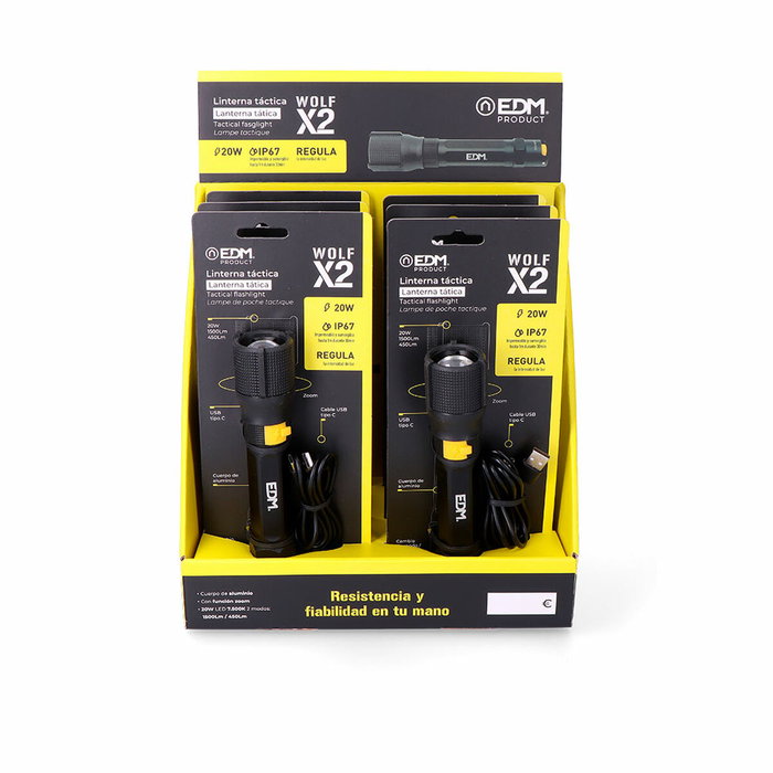 Edm Wolf X2 Linterna LED Táctica Recargable 1500 lm