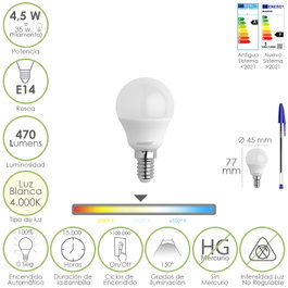 MAURER Bombilla LED Esférica E14 4.5W Luz Neutra 4000K