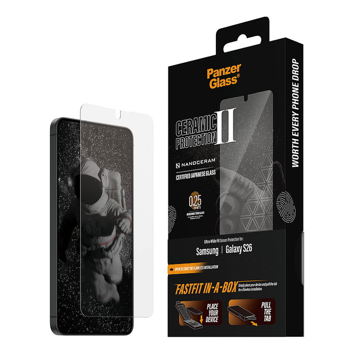 PanzerGlass Protector de Pantalla Ceramic para Samsung Galaxy S26 Ultra-Wide Fit con FASTFIT IN-A-BOX - Transparente, Antihuellas, Aplicación en Seco