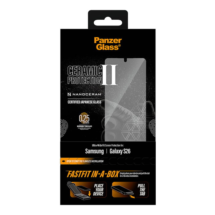 PanzerGlass Protector de Pantalla Ceramic para Samsung Galaxy S26 Ultra-Wide Fit con FASTFIT IN-A-BOX - Transparente, Antihuellas, Aplicación en Seco