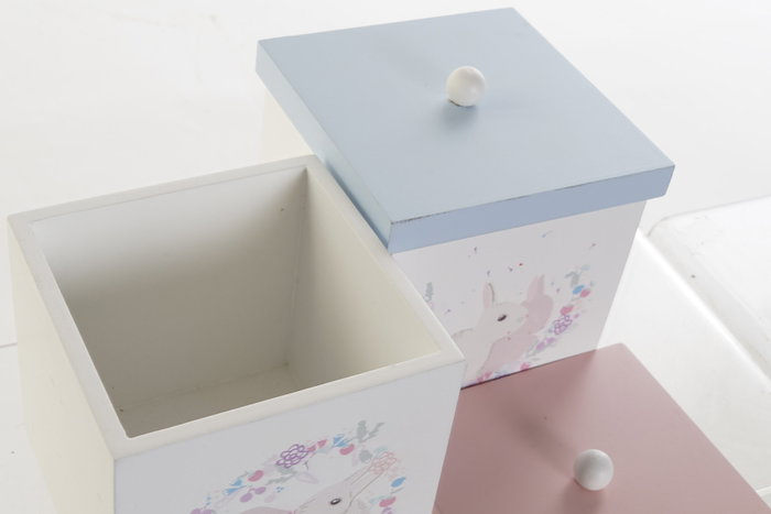 DKD Home Decor Caja Rosa Azul 11.5 x 11.5 x 11 cm (8 Unidades) MDF