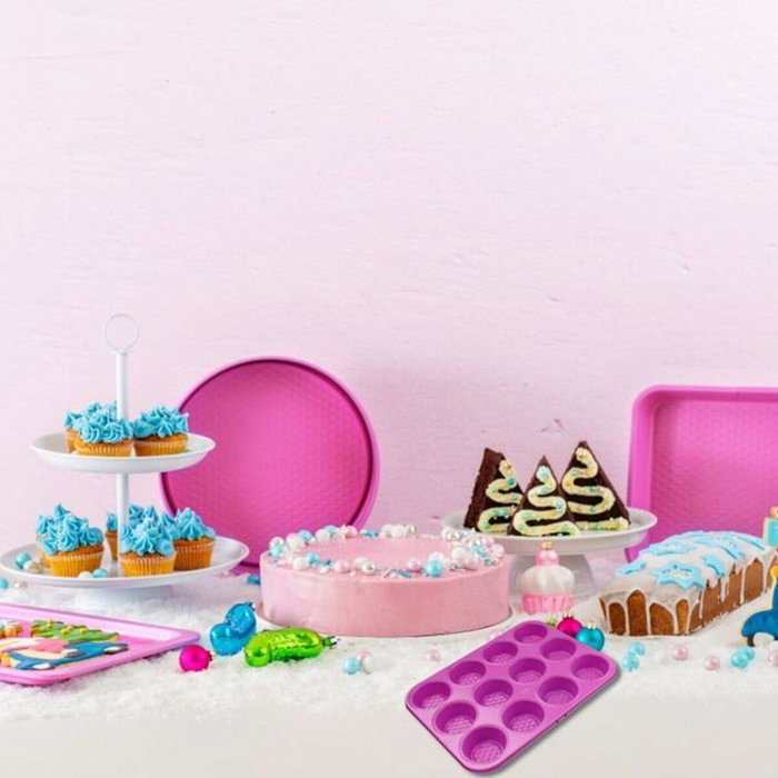 Fackelmann Juego de 4 moldes Tasty Pâtisserie, 23 a 38 cm, Fucsia