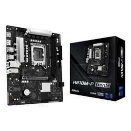 ASRock Placa Base H810M-P Gen5 - Chipset Intel H810, Socket LGA 1851 para Intel Core Ultra Series 2, DDR5 hasta 128 GB, micro ATX, 90-MXBUE0-A0UAYZ