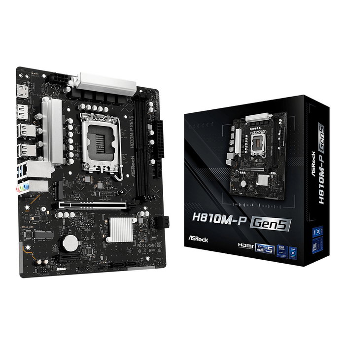 ASRock Placa Base H810M-P Gen5 - Chipset Intel H810, Socket LGA 1851 para Intel Core Ultra Series 2, DDR5 hasta 128 GB, micro ATX, 90-MXBUE0-A0UAYZ ASRock Placa Base H810M-P Gen5 - Chipset Intel H810, Socket LGA 1851 para Intel Core Ultra Series 2, DDR5 hasta 128 GB, micro ATX, 90-MXBUE0-A0UAYZ