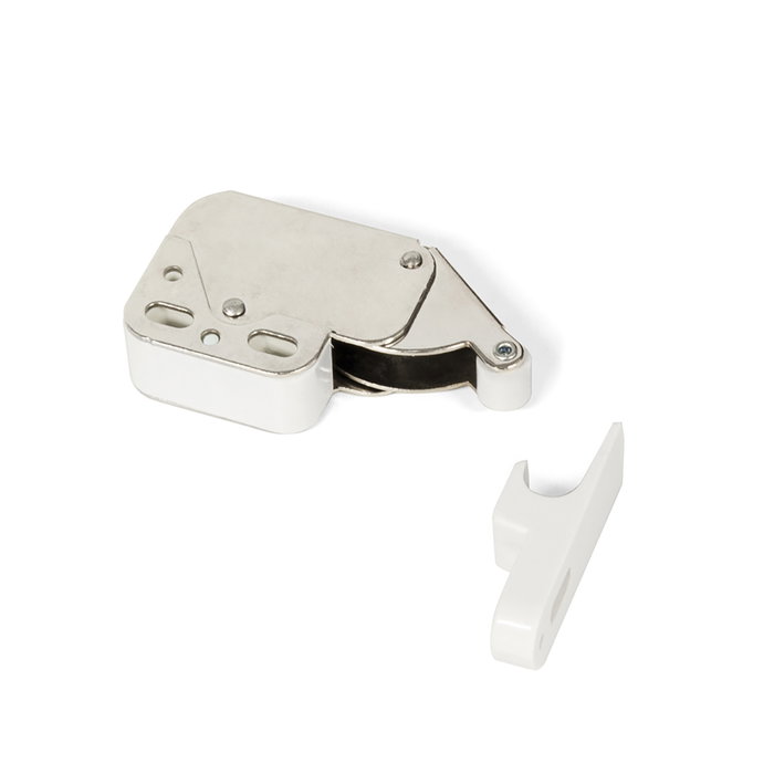 Emuca Lote de 10 cierres de vaivén para muebles Fast Latch, Acero y plástico, Blanco