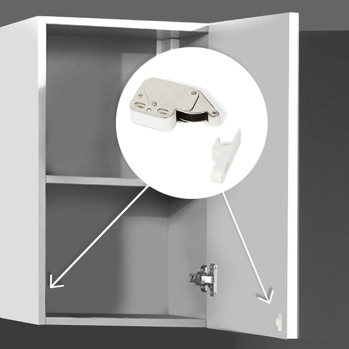 Emuca Lote de 10 cierres de vaivén para muebles Fast Latch, Acero y plástico, Blanco