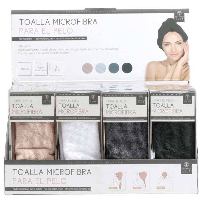 Cosmetic Club Toalla Cabello Microfibra Absorbente Secado Rápido Compacta Colores Surtidos 51x21 cm