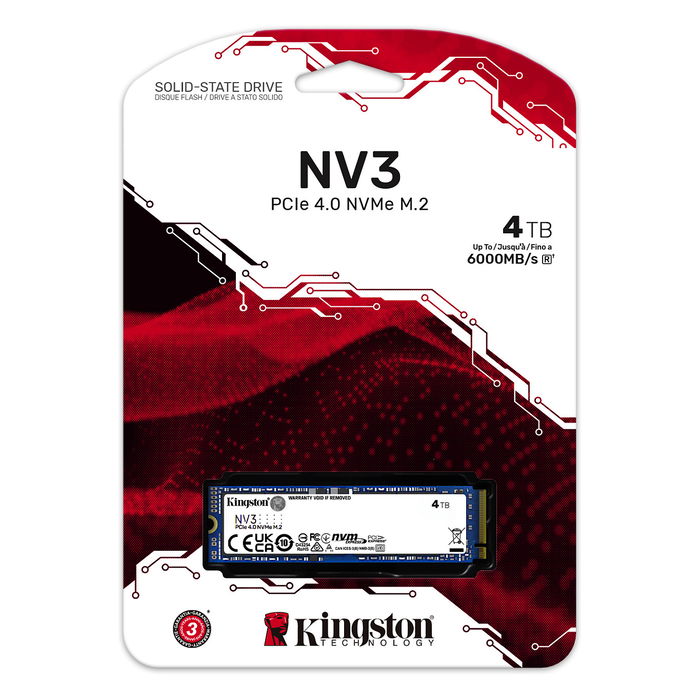 Kingston NV3 M.2 4TB NVMe PCIe 4.0 x4 SSD 6000 MB/s Lectura 5000 MB/s Escritura para PC y Portátil
