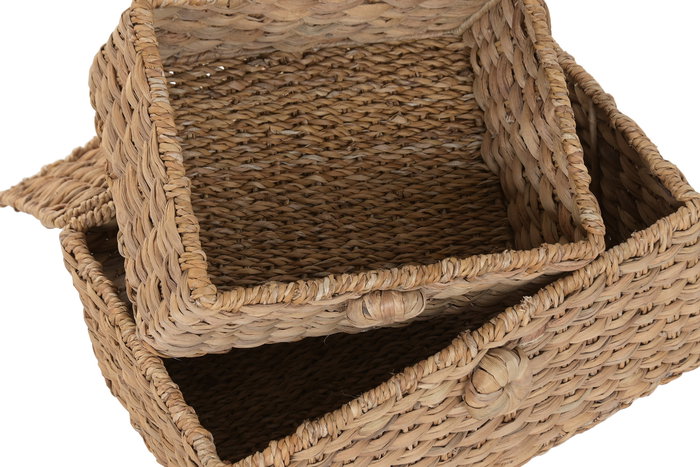 DKD Home Decor Cesta Natural de Jacinto de Agua y Esparto, 33 x 41.5 x 22 cm, Set de 2 Unidades