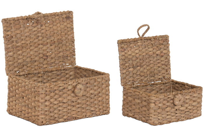 DKD Home Decor Cesta Natural de Jacinto de Agua y Esparto, 33 x 41.5 x 22 cm, Set de 2 Unidades