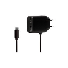 LogiLink Cargador USB-A de 10,5 W con 3 puertos y cable Micro-USB, negro