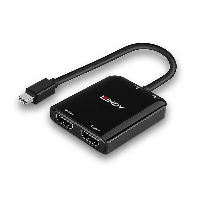 Lindy 38432 Hub Mini DisplayPort a 2 Puertos HDMI, Soporte 4K Ultra HD a 30 Hz, 21600 Mbit/s, Negro