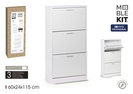 Inde - Zapatero 3 Niveles Color Blanco, Mueble Organizador para Zapatos