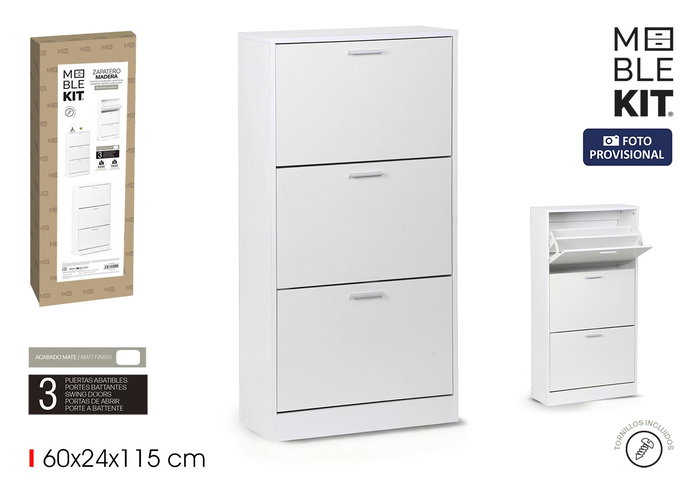 Inde - Zapatero 3 Niveles Color Blanco, Mueble Organizador para Zapatos Inde - Zapatero 3 Niveles Color Blanco, Mueble Organizador para Zapatos