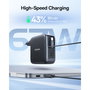 Baseus E0121D00 Cargador de 67W con 3 puertos USB Tipo C y cable retráctil, Negro