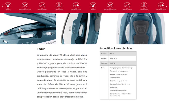 MAGEFESA Plancha de viaje Tour MGF6235 1100 W MAGEFESA Plancha de viaje Tour MGF6235 1100 W