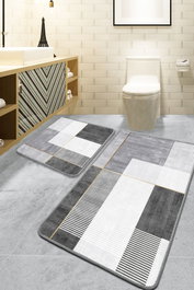 Mijölnir Juego Alfombrillas Baño 2 Piezas Poliéster Gris 60x100cm