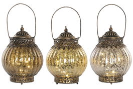 DKD Home Decor Decoración Luminosa Árabe LED con Cristal, 14.5 x 21.5 x 14.5 cm, 6 Unidades, Marrón, Gris, Dorado