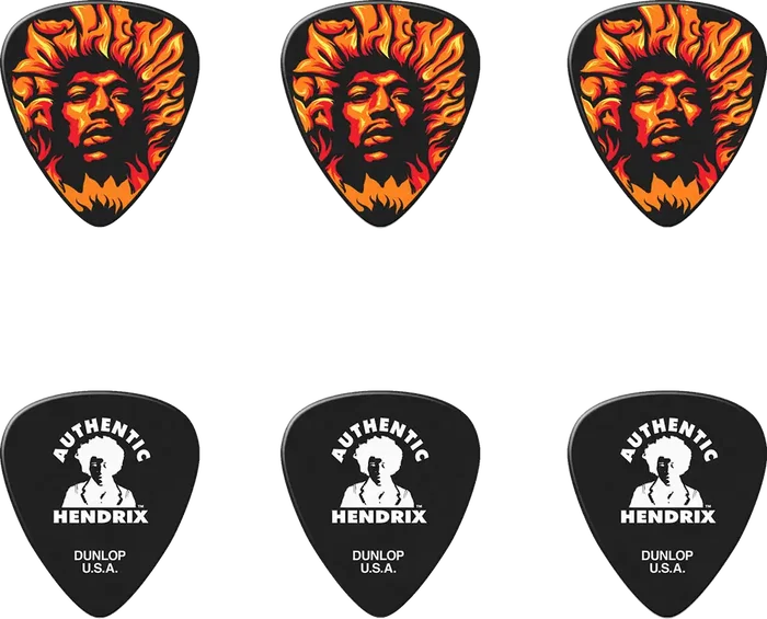 DUNLOP 8006 Caja 6 Púas Signature Jimmy Hendrix Voodoo Fire