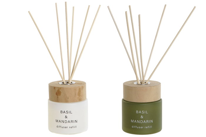 DKD Home Decor Ambientador Blanco Verde Cristal Madera 7 x 8 x 7 cm