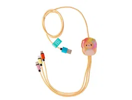 Wondee Cable de carga Squishmallows 3 en 1 (micro USB, USB-C, Lightning) Leonard El León 1.2 m, trenzado, carga rápida, licencia oficial