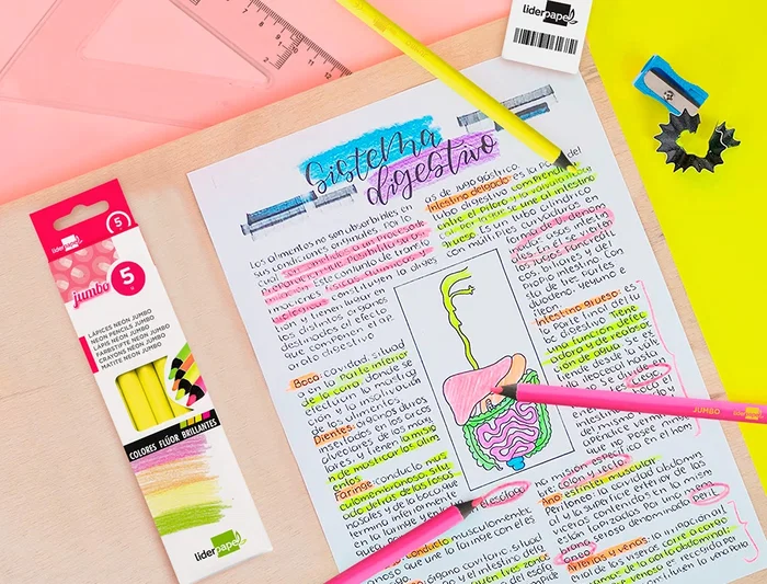 Liderpapel Lápices Fluorescente Jumbo Neón Amarillo Triangular Mina Resistente