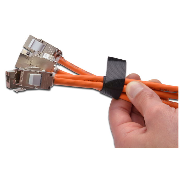 Digitus Klettband Velcro de 20 mm de Ancho x 10 Metros de Largo, Negro, Rollo de Cinta Adhesiva de Gancho y Bucle, Referencia Klettband 20mm breit 10m Rolle