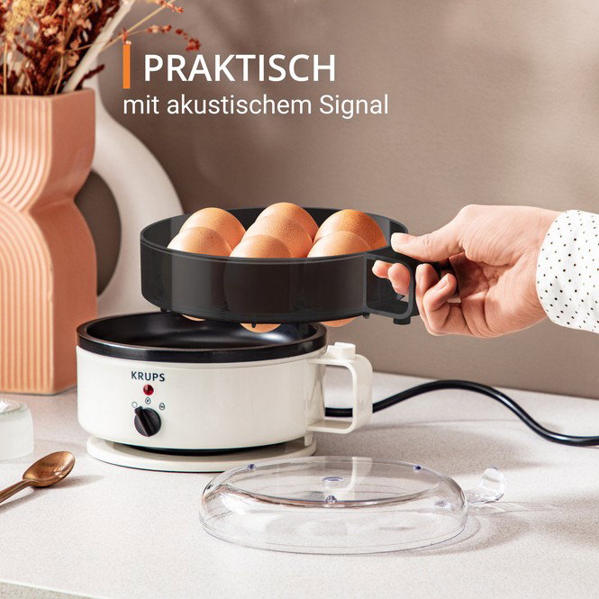 Krups EG 230115 Ovomat Super - Hervidor de huevos para 7 unidades, temporizador giratorio, alarma, plástico, color blanco