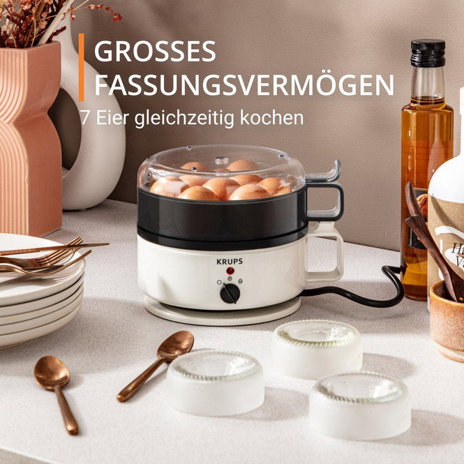 Krups EG 230115 Ovomat Super - Hervidor de huevos para 7 unidades, temporizador giratorio, alarma, plástico, color blanco