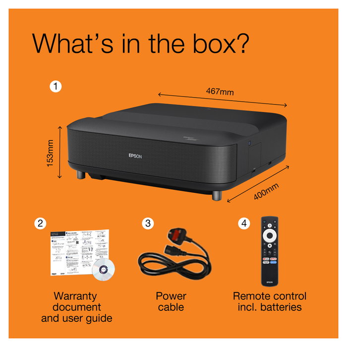 Epson EH-LS670B Proyector 4K Láser, 3600 lúmenes ANSI, Ultra HD 3840x2160, Google TV, Wi-Fi, Bluetooth, Negro - Proyector de Cine en Casa
