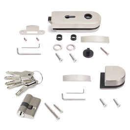 Emuca Kit cerradura y cerradero para puerta doble de cristal, puerta vidrio 8-12mm, acero, acabado inox