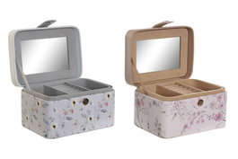 DKD Home Decor Joyero PU con Espejo y Bandeja Satinada Surtido de 2 Unidades