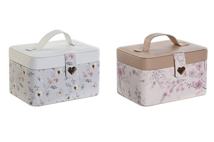 DKD Home Decor Joyero Tradicional Rosa Palo Gris 12 x 10 x 17 cm (2 Unidades)