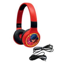 LEXIBOOK Auriculares Plegables Prodigiosa Ladybug Inalámbricos Bluetooth 5.0 con Cable Jack y Micrófono para Niños