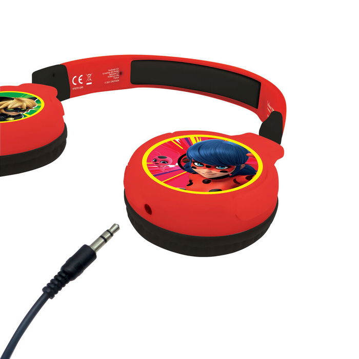 LEXIBOOK Auriculares Plegables Prodigiosa Ladybug Inalámbricos Bluetooth 5.0 con Cable Jack y Micrófono para Niños