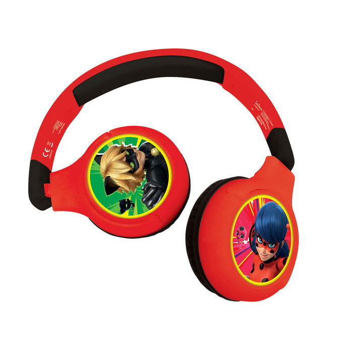 LEXIBOOK Auriculares Plegables Prodigiosa Ladybug Inalámbricos Bluetooth 5.0 con Cable Jack y Micrófono para Niños