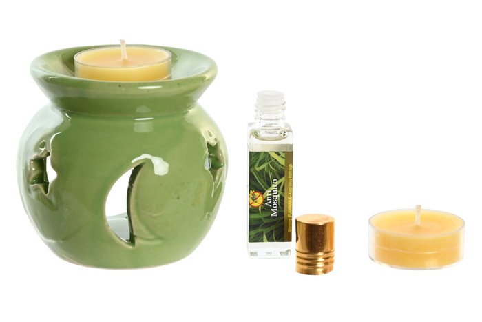DKD Home Decor Set de 4 Quemadores de Cerámica 10ml con 2 Velas DKD Home Decor Set de 4 Quemadores de Cerámica 10ml con 2 Velas