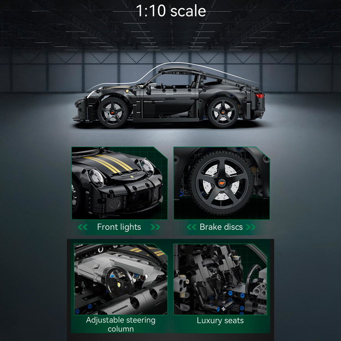 DEQUBE Ruf GT Escala 1:10 Negro Mate - 1655 Piezas DEQUBE Ruf GT Escala 1:10 Negro Mate - 1655 Piezas