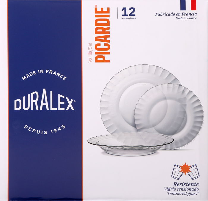 Duralex Vajilla Transparente 12 Piezas Cristal Templado Duralex Picardie Ambar, Peso 9.60 kg (2 Unidades)