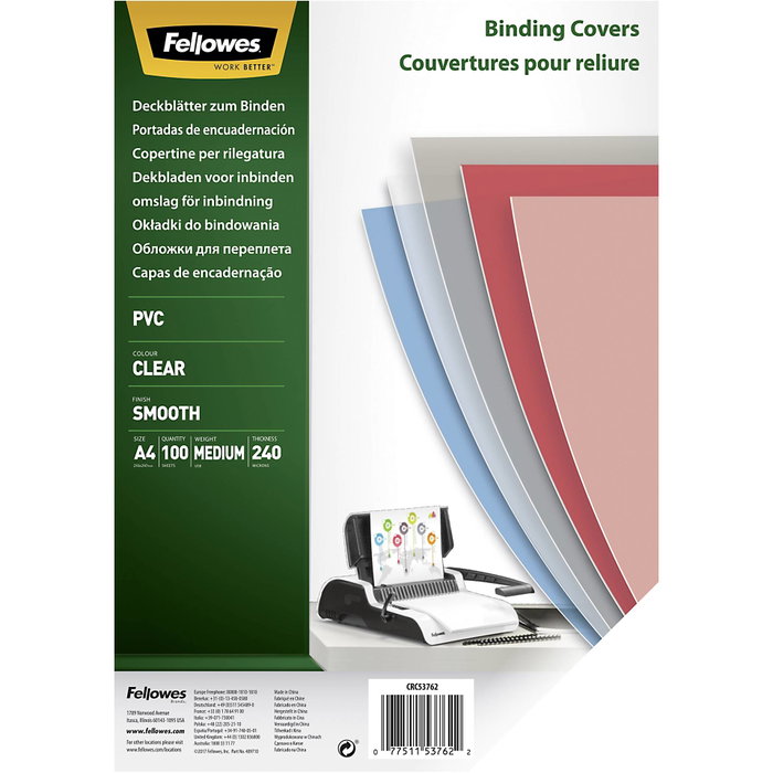 Fellowes Portadas de Encuadernación A4 PVC 240 Micras Transparente Fellowes Portadas de Encuadernación A4 PVC 240 Micras Transparente
