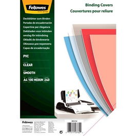 Fellowes Tapas Encuadernación A4 PVC 240 Micras Transparente Pack 100 Unidades