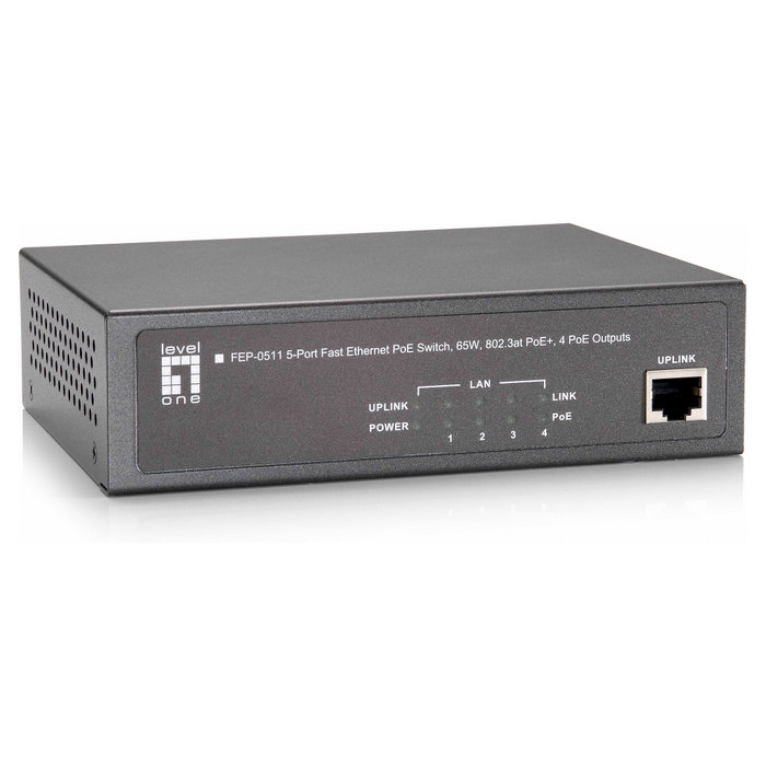 LevelOne FEP-0511 Switch Fast Ethernet de 5 puertos con 4 puertos PoE, 65W
