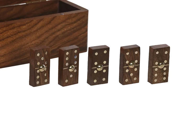 DKD Home Decor Set de Dominó Sheesham y Latón Marrón/Dorado 15x6x6 cm DKD Home Decor Set de Dominó Sheesham y Latón Marrón/Dorado 15x6x6 cm