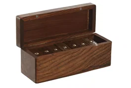 DKD Home Decor Set de Dominó Sheesham y Latón Marrón/Dorado 15x6x6 cm