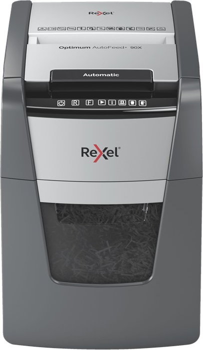 Rexel Optimum AutoFeed+ 90X Destructora de Papel Corte Cruzado Negro y Gris