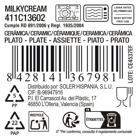 La Mediterranea Plato de Postre Milkycream de Cerámica (12 Unidades) Ø21,7 cm